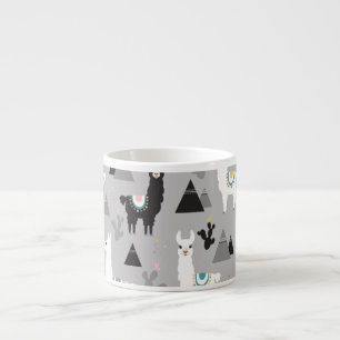 Taza De Espresso Montañas de cactus de Llama, patrón sin fisuras.