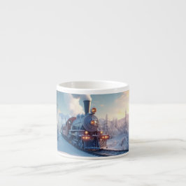 Taza De Espresso Montañas nevadas del invierno del tren de vapor