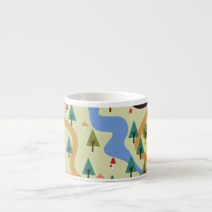 Taza De Espresso Montañas, ríos, bosque, patrón de autos.