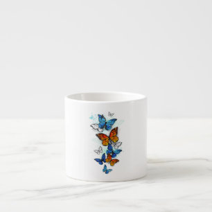 Taza De Espresso Morfo y monarca de las mariposas voladoras