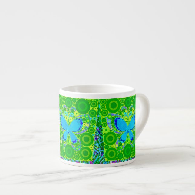 Taza De Espresso Mosaico de Círculos Concéntricos de Mariposa Verde (Derecha)
