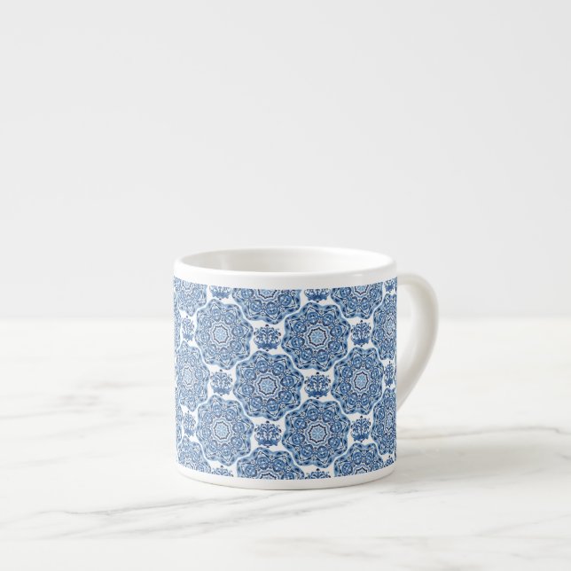 Taza De Espresso Mosaico de impresión azul (Derecha)