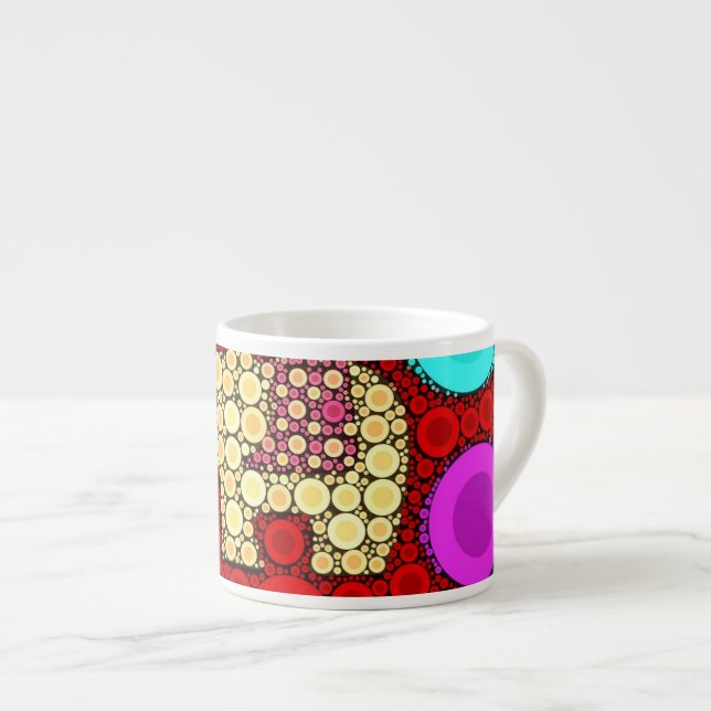 Taza De Espresso Mosaico de los Círculos Concéntricos Funky Red Ele (Derecha)