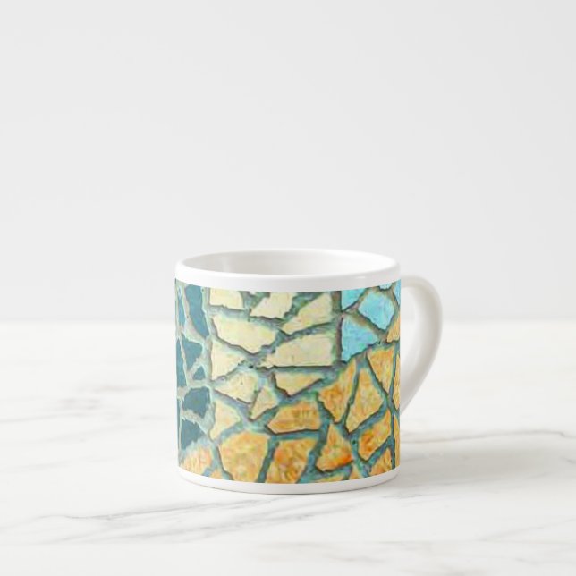 Taza De Espresso Mosaico de piedra de pintura acuarela + tus ideas (Derecha)