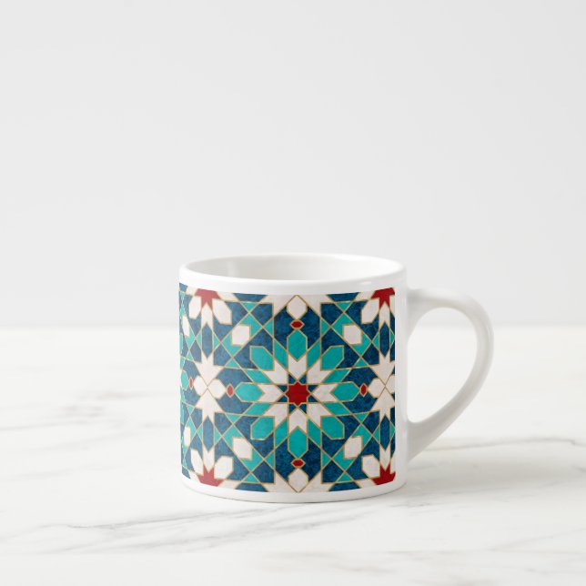 Taza De Espresso Mosaico marroquí de mármol rojo azul Verde azulado (Derecha)