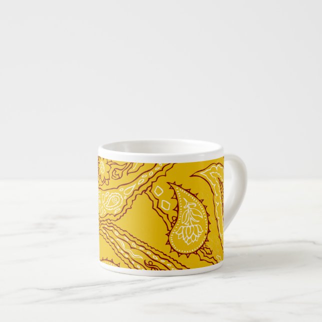 Taza De Espresso Moustard Yellow Paisley Print Summer Fun Girly (Derecha)