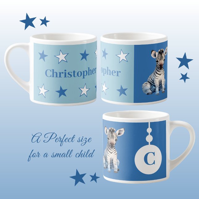 Taza De Espresso Mugre de cebra infantil nombre personalizado azul (Subido por el creador)