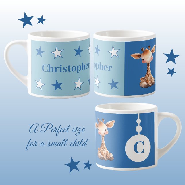 Taza De Espresso Mugre de jirafa infantil nombre personalizado azul (Subido por el creador)