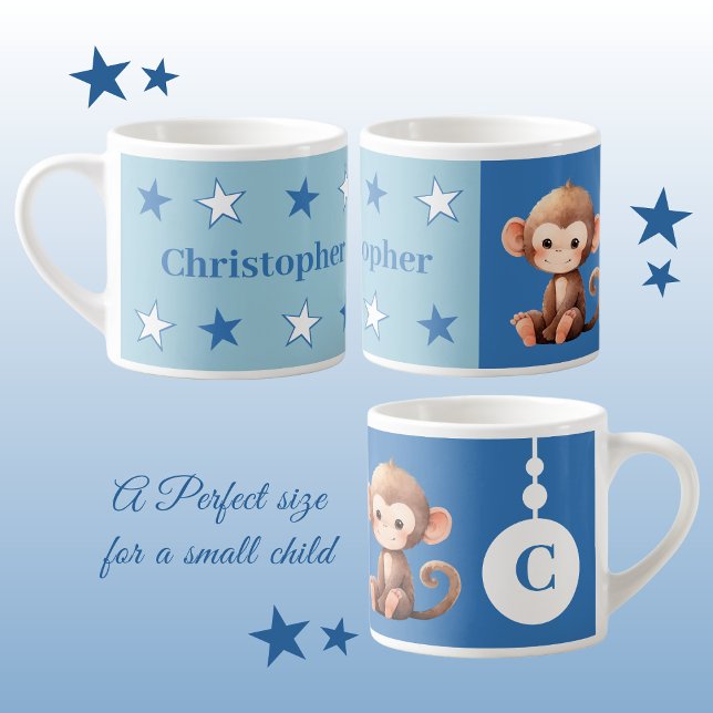 Taza De Espresso Mugre de mono para niños nombre personalizado azul (Subido por el creador)