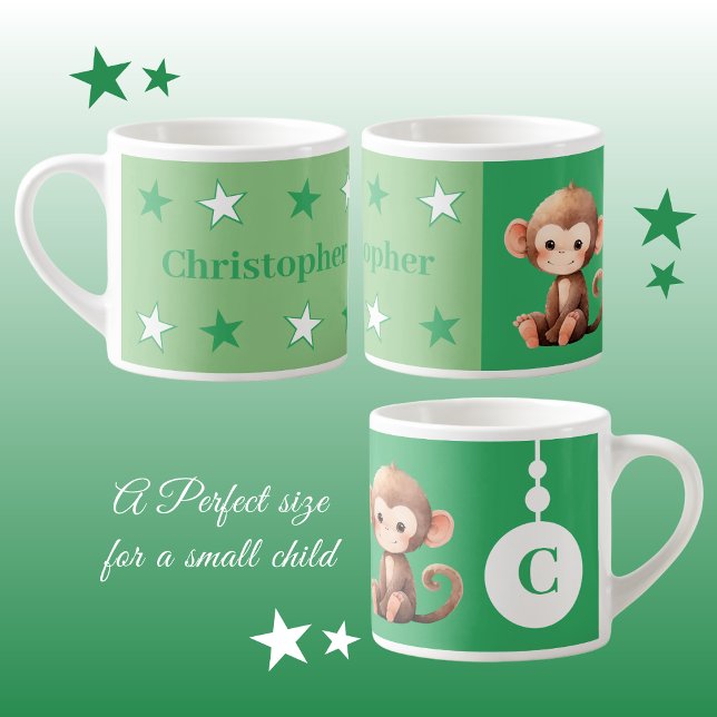 Taza De Espresso Mugre de mono para niños nombre personalizado verd (Subido por el creador)