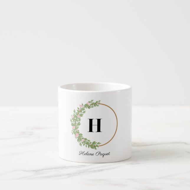 Taza De Espresso Mugs: Elegancia blanca con verde y negro (Frente)