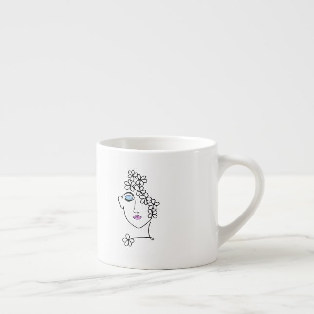 Taza De Espresso Mujer con flores arte de línea   (Derecha)
