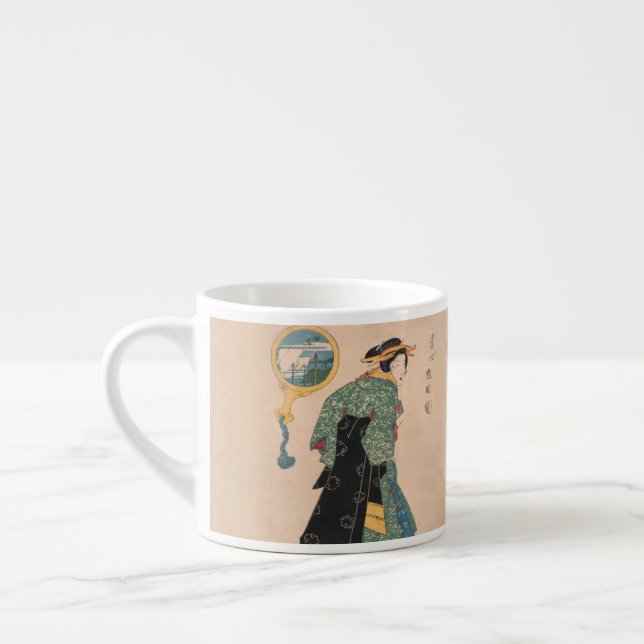 Taza De Espresso Mujer kimono japonesa: Impresión de bloque de made (Izquierda)