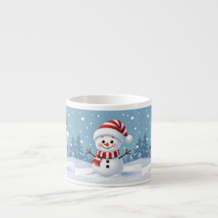 Taza De Espresso Muñeco de nieve lindo con bufanda y sombrero