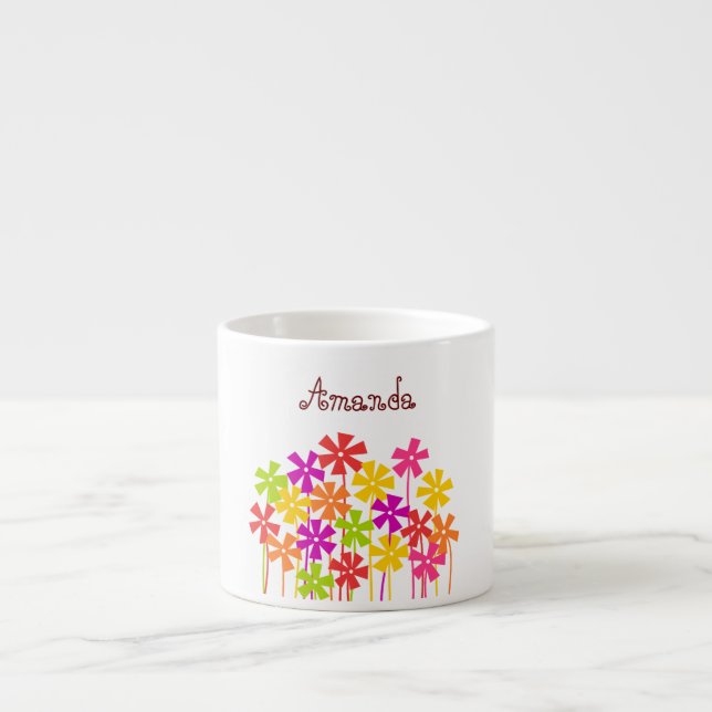 Taza De Espresso Naranja amarillo rosado simple nombre del dibujo d (Frente)
