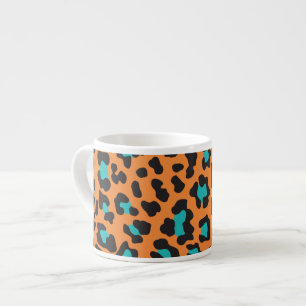 Taza De Espresso Naranja de impresión de leopardo, negro, Aqua