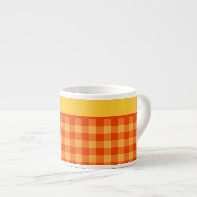 Taza De Espresso Naranja de moda Check Gingham Espresso Mug (Derecha)