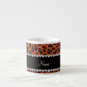 Taza De Espresso Naranja de nombre personalizado purpurina leopardo