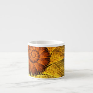 Taza De Espresso Naranja floral Azul amarillo abstracto arte