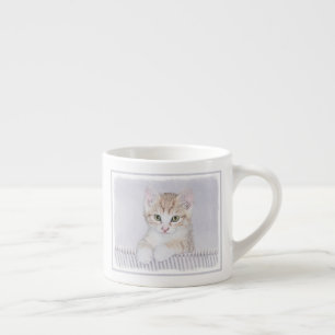 Taza De Espresso Naranja Tabby Kitten Pintura - Arte Gato Original