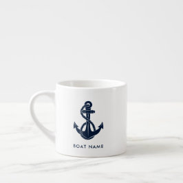 Taza De Espresso Nautical Bote Name Navy Blue Anchor Personalizado