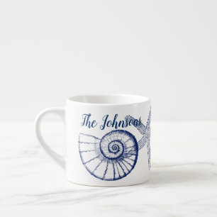 Taza De Espresso Nautilus Seashell & Starfish Marine Life Personali