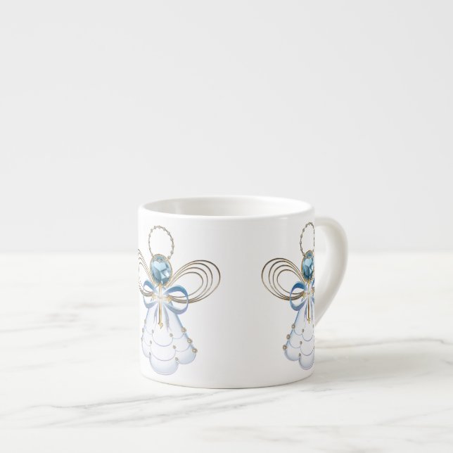 Taza De Espresso Navidades Ángel de Fe Elegante Oro Azul (Derecha)