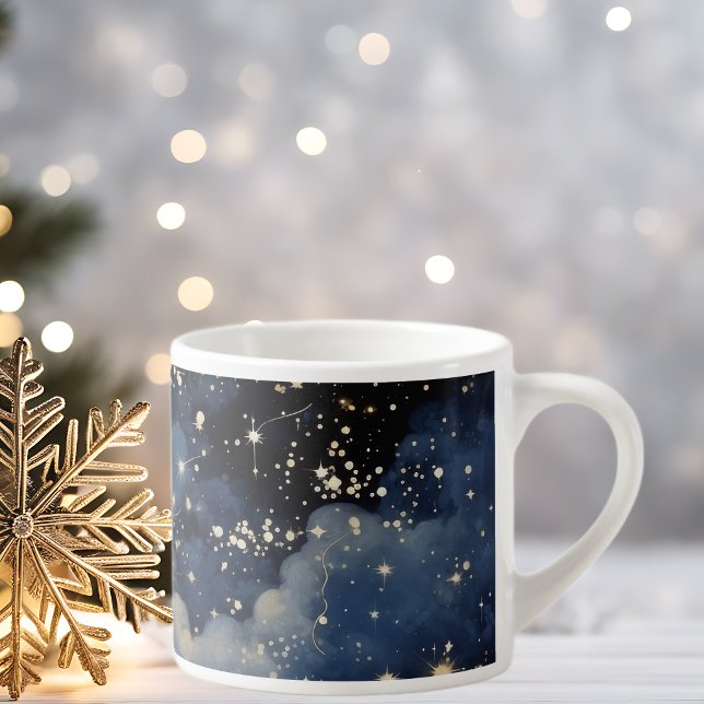 Taza De Espresso Navidades callan noche sagrada y estrellada (Subido por el creador)