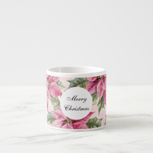 Taza De Espresso Navidades de las flores de la moda rosa de la poin