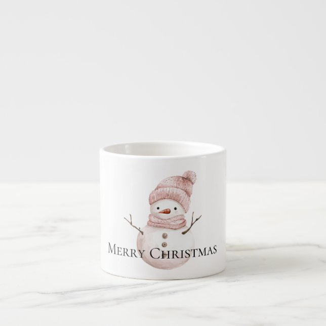 Taza De Espresso Navidades: Hombre de nieve blanco rosado (Frente)