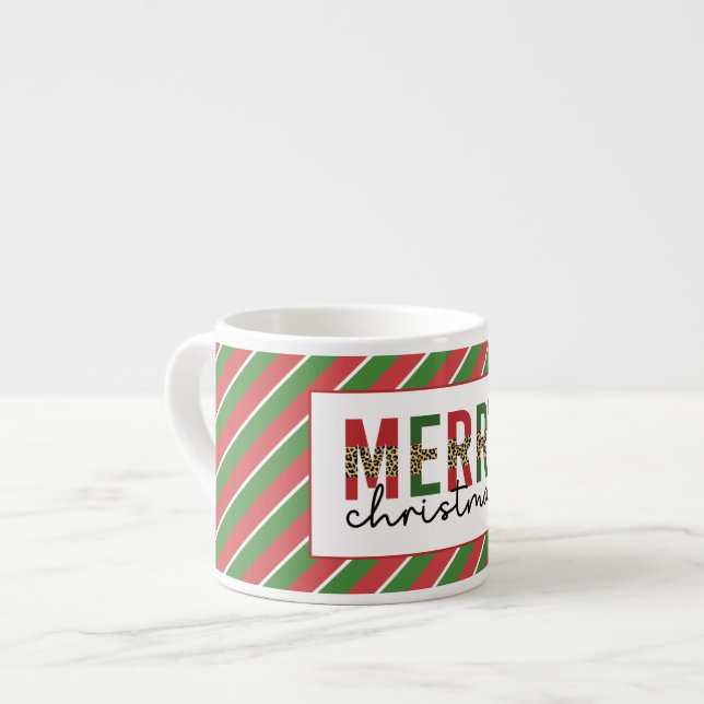 Taza De Espresso Navidades modernos leopardo imprimen rayas verdes  (Izquierda)