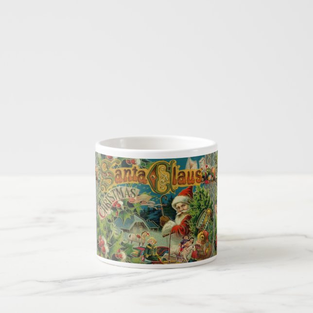 Taza De Espresso Navidades Santa Claus Arte Antiguo (Frente)