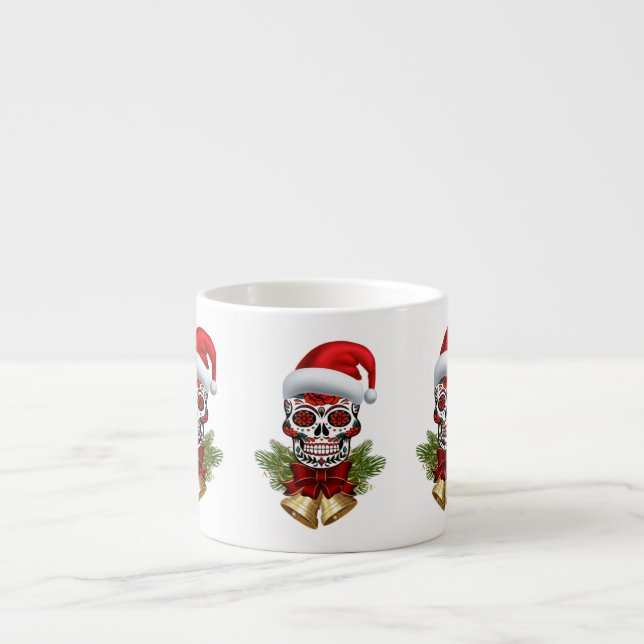 Taza De Espresso Navidades Santa Hat Day Of The Dead Sugar Skull (Frente)
