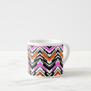 Taza De Espresso Negro, naranja, y modelo dibujado mano de Chevron