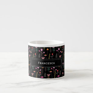 Taza De Espresso Neon Wildflowers, monograma personalizado