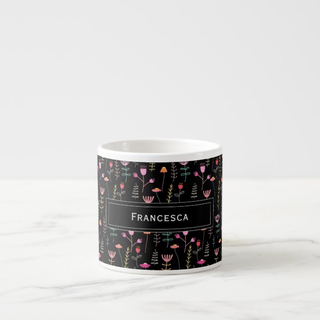 Taza De Espresso Neon Wildflowers, monograma personalizado (Frente)