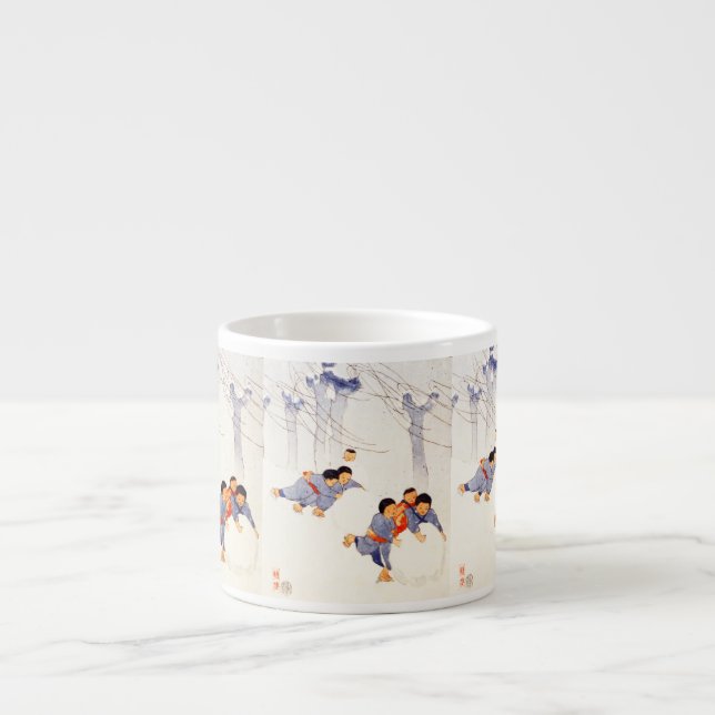 Taza De Espresso Niños japoneses rodando grandes bolas de nieve (Frente)