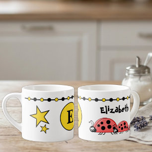Taza De Espresso Niños mariquitas lindas nombre inicial amarillo