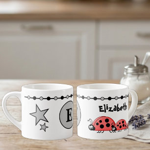 Taza De Espresso Niños mariquitas lindas nombre inicial gris