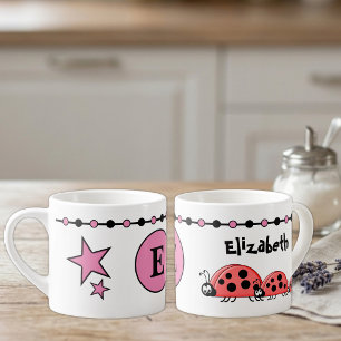 Taza De Espresso Niños mariquitas lindas nombre inicial rosa