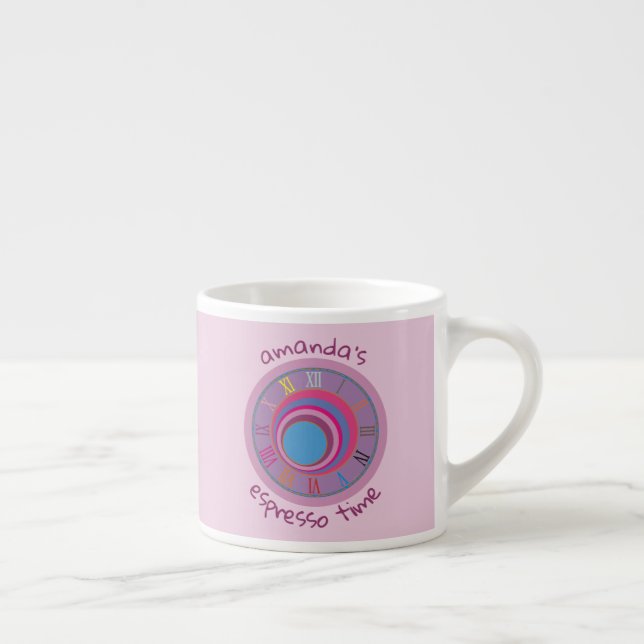 Taza De Espresso Nombre Círculos azul morado rosado Círculos romano (Derecha)