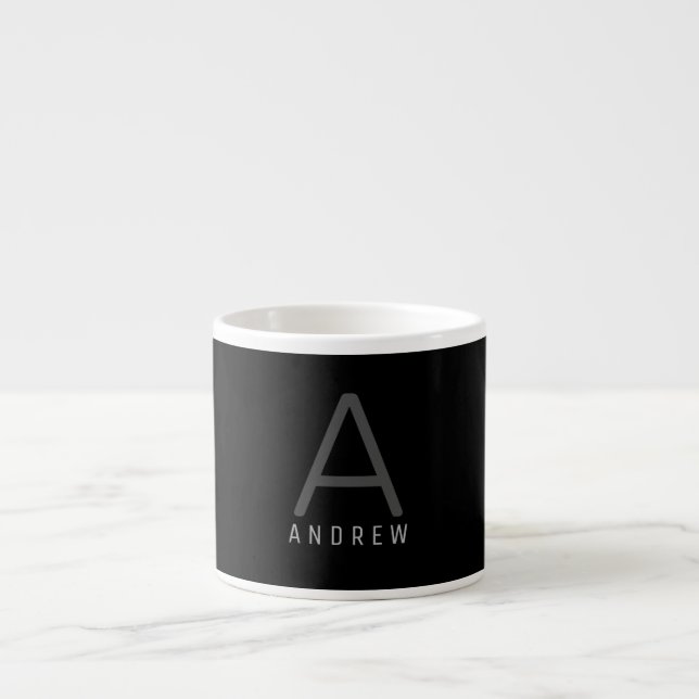 Taza De Espresso Nombre clásico monogramado negro y blanco (Frente)