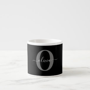 Taza De Espresso Nombre de guión de monograma personalizado Gris bl