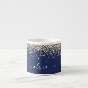 Taza De Espresso Nombre de monograma femenino con brillo azul naval