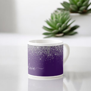 Taza De Espresso Nombre de monograma femenino con brillo plateado p