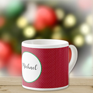 Taza De Espresso Nombre en puntos suizos rojos y blancos 6oz
