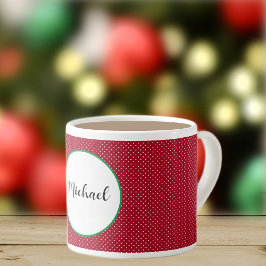 Taza De Espresso Nombre en puntos suizos rojos y blancos de 6 oz