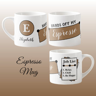 Taza De Espresso Nombre monograma chill relax feliz marrón
