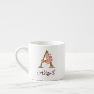 Taza De Espresso Nombre personalizado Blush rosas rosadas Hoja de O