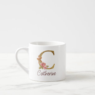 Taza De Espresso Nombre personalizado Blush Rosas Rosadas Letra C c